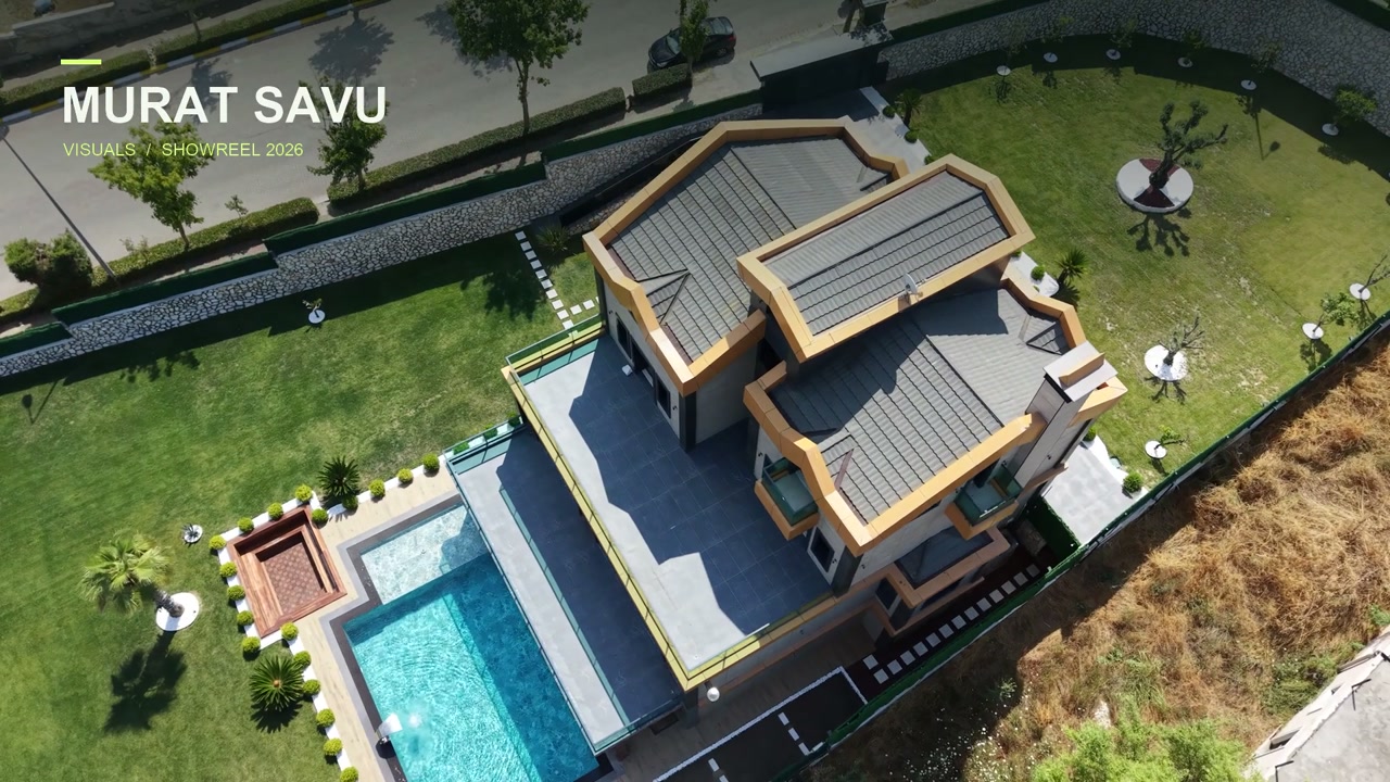 Murat Savu Visuals showreel: villanın havadan görünümü